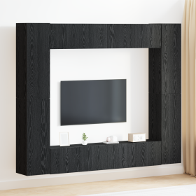 Set de 8 Piezas de Mueble de TV Montado en la Pared de Madera de Ingeniería de Roble Negro