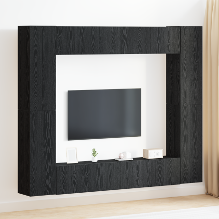 Set de 8 Piezas de Mueble de TV Montado en la Pared de Madera de Ingeniería de Roble Negro de , Muebles TV - Ref: Foro24-3393...