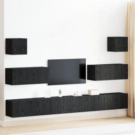 Juego de 7 Piezas de Mueble para TV Montado en la Pared de Roble Negro