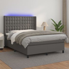 Cama box spring colchón y LED cuero sintético gris 140x190 cm Cama box spring colchón y LED cuero sintético gris 140x190 cm