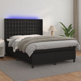 Cama box spring colchón y LED cuero sintético negro 140x200 cm Cama box spring colchón y LED cuero sintético negro 140x200 cm