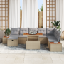 Juego de Sofá de Jardín de 9 Piezas con Cojines Beige de Poliratán Acacia de , Sofás de exterior - Ref: Foro24-3361422, Preci...