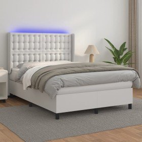Cama box spring colchón y LED cuero sintético blanco 140x200 cm Cama box spring colchón y LED cuero sintético blanco 140x200 cm
