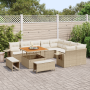 Conjunto de Sofá de Jardín de 12 Piezas con Cojines Beige Ratán