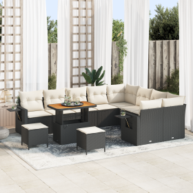Juego de Sofá de Jardín de 12 Piezas con Cojines Negro Poliratán Acacia de , Sofás de exterior - Ref: Foro24-3361785, Precio:...