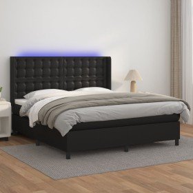 Cama box spring colchón y LED cuero sintético negro 160x200 cm Cama box spring colchón y LED cuero sintético negro 160x200 cm