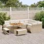 Conjunto de sofá de jardín  de 12 piezas con cojines beige de ratán sintético y madera de acacia | Foro24.es | Tu tienda online para hogar, jardín y más Foro24.es