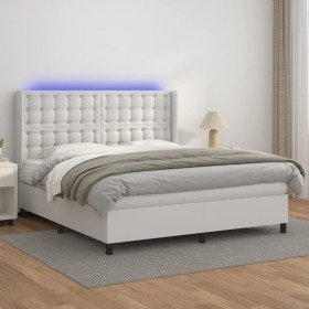 Cama box spring colchón y LED cuero sintético blanco 160x200 cm Cama box spring colchón y LED cuero sintético blanco 160x200 cm