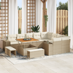 Juego de sofá de jardín de 12 piezas con cojines beige ratán poliéster acacia. de , Sofás de exterior - Ref: Foro24-3362036, ...