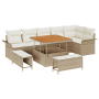 Conjunto de Sofá de Jardín de 9 Piezas con Cojines Beige Poliratán Acacia | Foro24.es | Tu tienda online para hogar, jardín y más Foro24.es