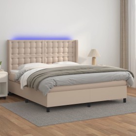 Cama box spring colchón LED cuero sintético capuchino 160x200cm Cama box spring colchón LED cuero sintético capuchino 160x200cm