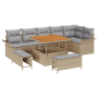 Juego de Sofás de Jardín de 9 Piezas con Cojines Beige Poliratán Acacia | Foro24.es | Tu tienda online para hogar, jardín y más Foro24.es
