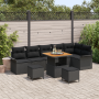 Conjunto de sofá de jardín de 9 piezas  con cojines, ratán versátil negro y acacia | Foro24.es | Tu tienda online para hogar, jardín y más Foro24.es