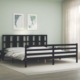 Bettgestell mit schwarzem Massivholzkopfteil 200x200 cm von vidaXL, Betten und Lattenroste - Ref: Foro24-3194140, Preis: 181,...