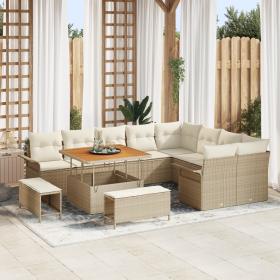 Set de Sofá de Jardín de 12 Piezas con Cojines Beige Ratán Modular Acacia