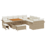 Juego de Sofá de Jardín de 13 Piezas con Cojines Beige Poliratán Acacia | Foro24.es | Tu tienda online para hogar, jardín y más Foro24.es