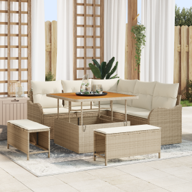 Sofá de Jardín de 8 Piezas con Cojines Beige Poliratán Acacia