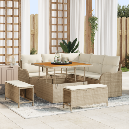 Sofá de Jardín de 8 Piezas con Cojines Beige Poliratán Acacia | Foro24.es | Tu tienda online para hogar, jardín y más Foro24.es