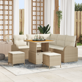 Set de Sofá de Jardín de 8 Piezas con Cojines Beige de Poliratán Acacia