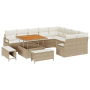 Conjunto de Sofá de Jardín de 12 Piezas con Cojines Beige Ratán Poli Acacia | Foro24.es | Tu tienda online para hogar, jardín y más Foro24.es