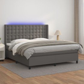 Cama box spring colchón y LED cuero sintético gris 180x200 cm en Camas y somieres | Comprar online en Foro24