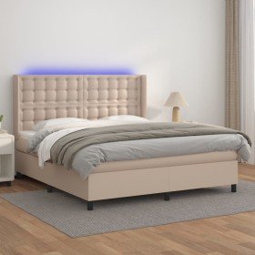 Cama box spring colchón LED cuero sintético capuchino 180x200cm en Camas y somieres | Comprar online en Foro24