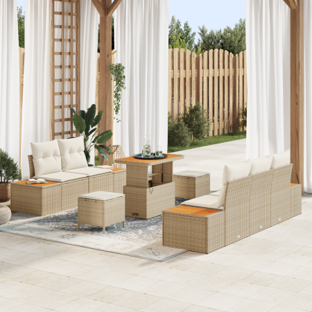 Juego de Sofá de Jardín de 8 Piezas con Cojines Beige de Ratán Poliéster Acacia | Foro24.es | Tu tienda online para hogar, jardín y más Foro24.es