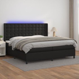 Cama box spring colchón y LED cuero sintético negro 200x200 cm Cama box spring colchón y LED cuero sintético negro 200x200 cm