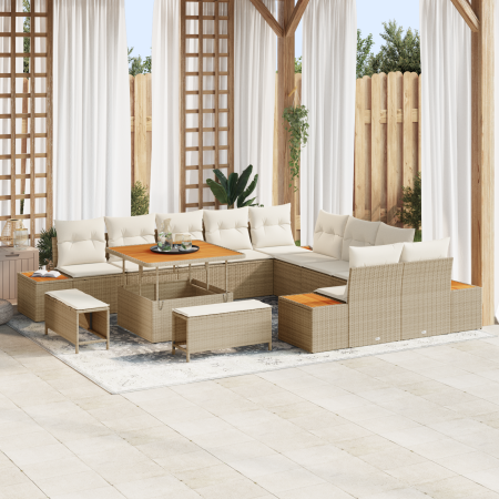 Conjunto de Sofás de Jardín de 13 Piezas con Cojines Beige de Ratán Sintético y Acacia | Foro24.es | Tu tienda online para hogar, jardín y más Foro24.es
