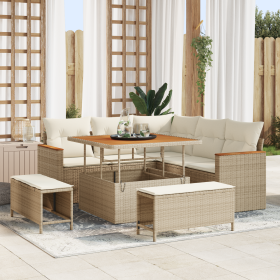 Set de Sofá de Jardín de 8 Piezas con Cojines Beige Poliratán Acacia