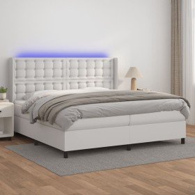 Cama box spring colchón y LED cuero sintético blanco 200x200 cm Cama box spring colchón y LED cuero sintético blanco 200x200 cm