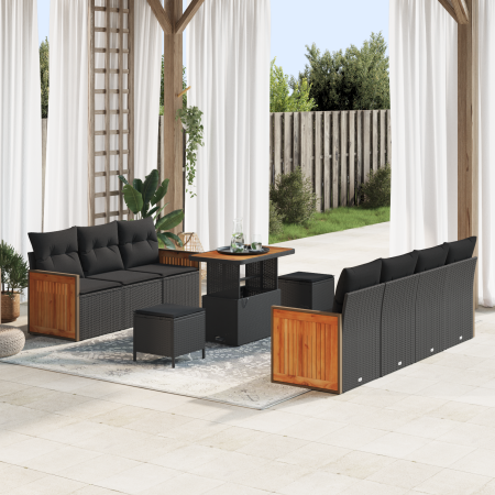 Conjunto de Sofás de Jardín de 10 Piezas con Cojines Ratán Poliéster Negro Acacia | Foro24.es | Tu tienda online para hogar, jardín y más Foro24.es