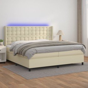 Cama box spring colchón y LED cuero sintético crema 200x200 cm Cama box spring colchón y LED cuero sintético crema 200x200 cm