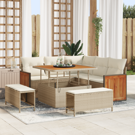 Conjunto de Sofás de Jardín de 8 Piezas con Cojines Beige de Poliratán y Acacia | Foro24.es | Tu tienda online para hogar, jardín y más Foro24.es