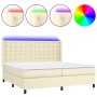 Cama box spring colchón y LED cuero sintético crema 200x200 cm