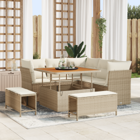 Juego de Sofá de Jardín de 8 Piezas con Cojines Beige Poliratán Acacia de , Sofás de exterior - Ref: Foro24-3363426, Precio: ...