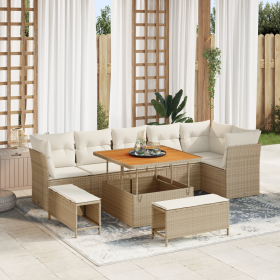 Conjunto de sofá de jardín de 9 piezas con cojines beige de ratán de , Sofás de exterior - Ref: Foro24-3363446, Precio: 724,9...
