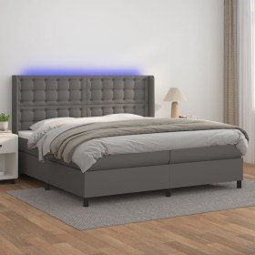 Cama box spring colchón y LED cuero sintético gris 200x200 cm Cama box spring colchón y LED cuero sintético gris 200x200 cm
