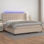 Cama box spring colchón LED cuero sintético capuchino 200x200cm