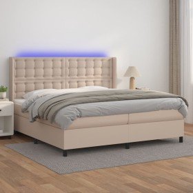 Cama box spring colchón LED cuero sintético capuchino 200x200cm Cama box spring colchón LED cuero sintético capuchino 200x200cm