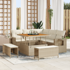Juego de Sofá de Jardín de 8 Piezas con Cojines Beige Ratan