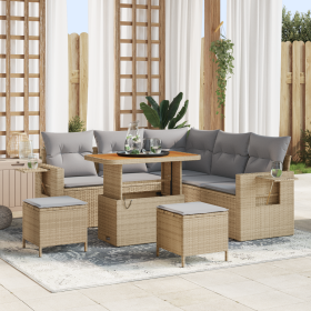 Conjunto de Sofá de Jardín de 8 Piezas con Cojines Beige Ratán Poliéster