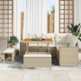 Conjunto de Sofás de Jardín de 8 Piezas con Almohadas Beige de Ratán Poliéster Acacia de , Sofás de exterior - Ref: Foro24-33...