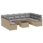Conjunto de sofá de jardín 10 pcs Beige Poliratán