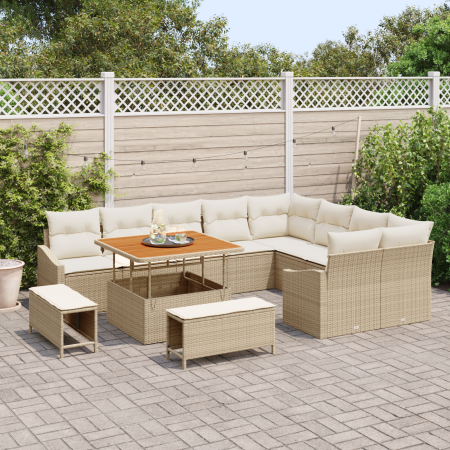 Juego de Sofás de Jardín de 12 Piezas con Cojines de Ratán Beige Poliratán Acacia | Foro24.es | Tu tienda online para hogar, jardín y más Foro24.es