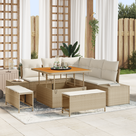 Conjunto de Sofá de Jardín de 8 Piezas con Cojines Beige Poliratán de , Sofás de exterior - Ref: Foro24-3364726, Precio: 782,...