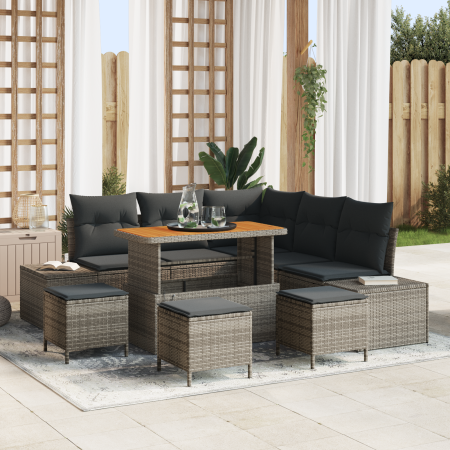 Conjunto de Sofá de Jardín de 9 piezas con Cojines Gris Ratán Polivinílico Acacia de , Sofás de exterior - Ref: Foro24-336474...