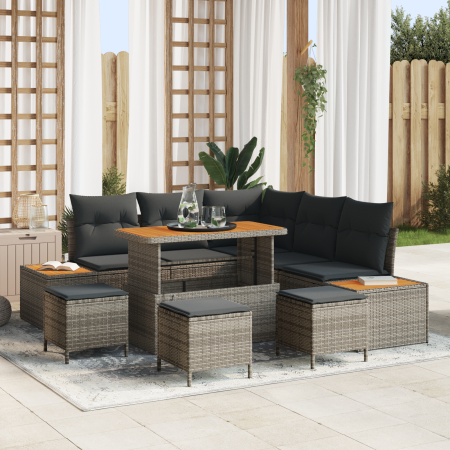 Conjunto de Sofá de Jardín de 9 Piezas con Cojines Gris Poliratán Acacia de , Sofás de exterior - Ref: Foro24-3364873, Precio...