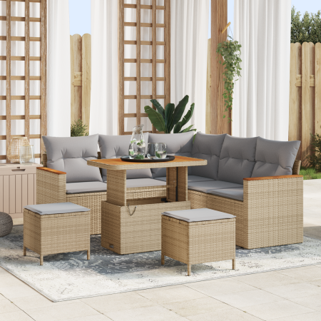 Juego de Sofá de Jardín de 8 Piezas con Cojines Beige de Ratán Polipropileno y Acacia | Foro24.es | Tu tienda online para hogar, jardín y más Foro24.es