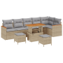 Conjunto de Sofá de Jardín de 9 Piezas con Cojines Beige Ratán Poliéster Acacia de , Sofás de exterior - Ref: Foro24-3365017,...